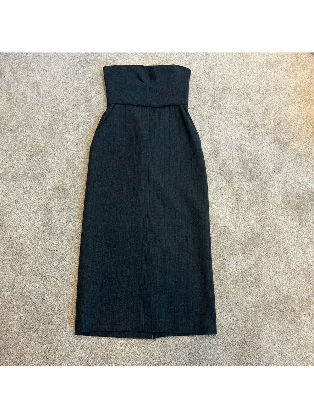 Zara gray strapless midi pencil dress pockets slit Sz S NWT - Picture 9 of 17